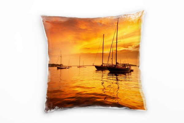 Paul Sinus Art Meer, Sonnenuntergang, Segelboote, orange Deko Kissen 40x40cm für Couch Sofa Lounge Zierkissen