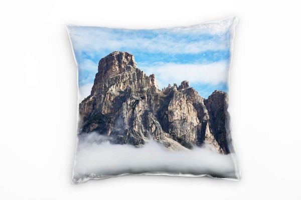 Paul Sinus Art Landschaft, braun, blau, Berge, Wolken Deko Kissen 40x40cm für Couch Sofa Lounge Zierkissen