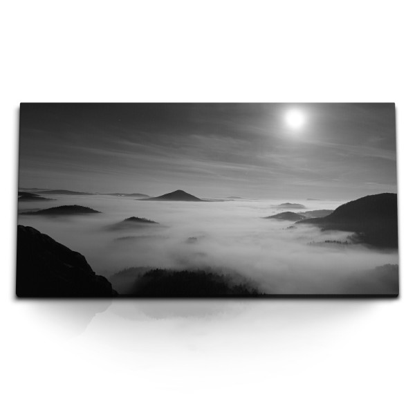 Paul Sinus Art Kunstdruck Bilder 120x60cm Schwarz Weiß Fotografie Berge über den Wolken Kunstvoll