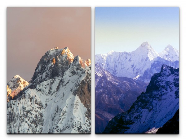 Paul Sinus Art 2 Bilder je 60x90cm Berggipfel Schnee Berglandschaft Himalaya Blau Bergkette Berge