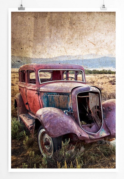 Paul Sinus Art Künstlerische Fotografie 60x90cm Poster Oldtimer in der Steppe