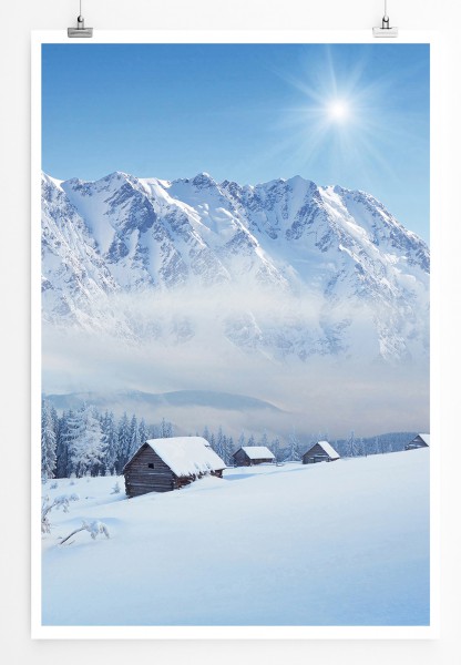 Paul Sinus Art 90x60cm Poster Winterlandschaft mit Hütten im Bergtal