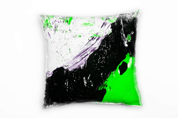 Paul Sinus Art Abstrakt, gemalt, grün, schwarz, weiß, lila Deko Kissen 40x40cm für Couch Sofa Lounge Zierkissen