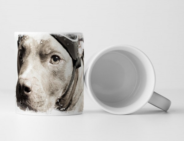 Paul Sinus Art Tasse Geschenk Tierfotografie – Porträt eines Pitbulls mit Fliegerbrille