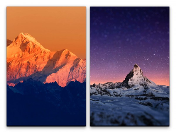 Paul Sinus Art 2 Bilder je 60x90cm Berge Matterhorn Alpen Nacht Winter Berggipfel Stille