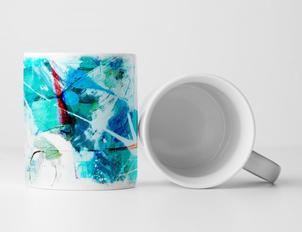 Paul Sinus Art Tasse Geschenk cyan, weiß, dunkelblaue Abstraktion; rot, orange Elemente