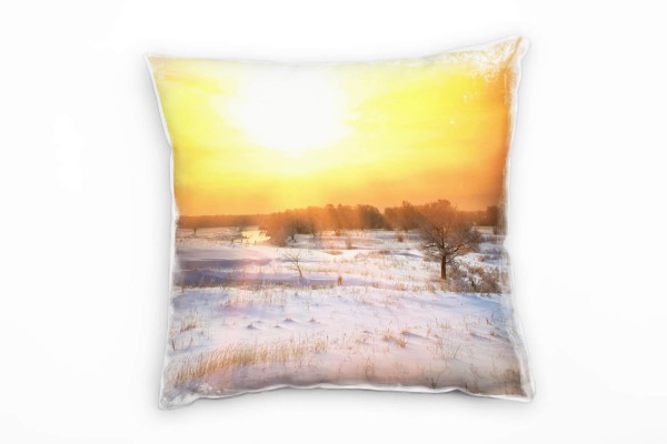 Paul Sinus Art Winter, Schnee, Dunst, Sonnenaufgang, orange Deko Kissen 40x40cm für Couch Sofa Lounge Zierkissen