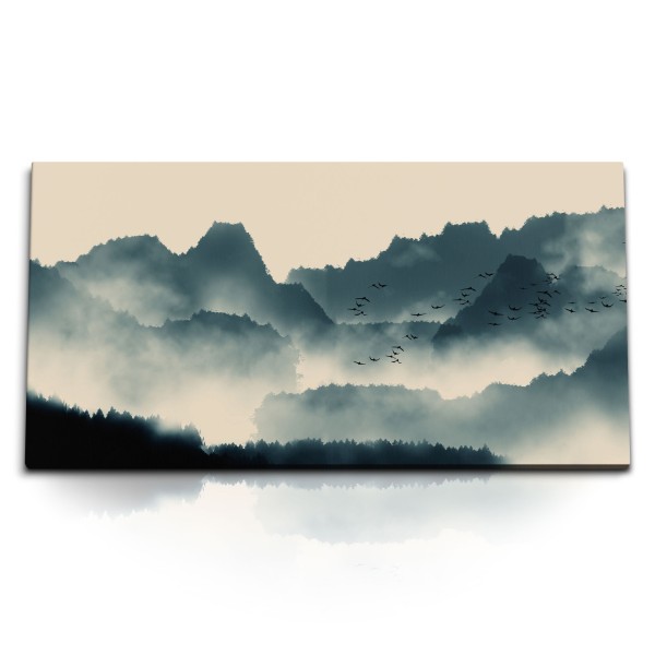 Paul Sinus Art Kunstdruck Bilder 120x60cm China Berge Vögel Natur Nebel