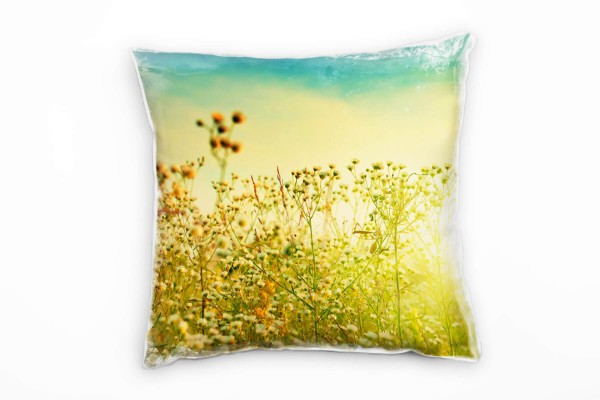 Paul Sinus Art Blumen, grün, türkis, gelb, Sonnenuntergang, Herbst Deko Kissen 40x40cm für Couch Sofa Lounge Zierki