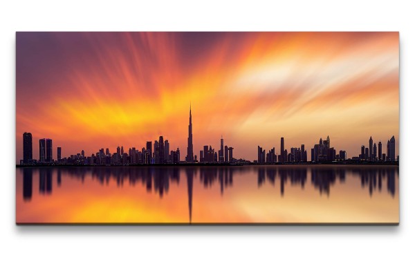 Paul Sinus Art Leinwandbild 120x60cm Dubai Skyline Burj Khalifa Kunstvoll Abendröte Horizont