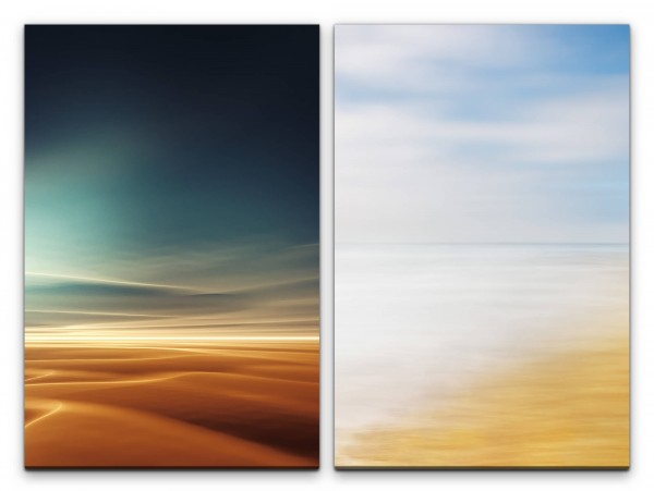 Paul Sinus Art 2 Bilder je 60x90cm Wüste Sahara Horizont Himmel Sonnenuntergang Meer Strand