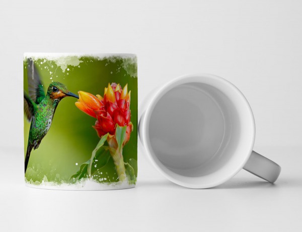 Paul Sinus Art Tasse Geschenk Tierfotografie – Grünscheitelbrillant mit roter Blume