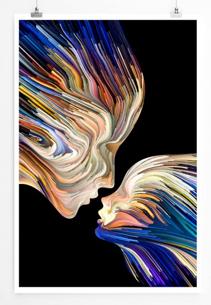 Paul Sinus Art Illustration 60x90cm Poster Bunte Gesichter im Seitenprofil