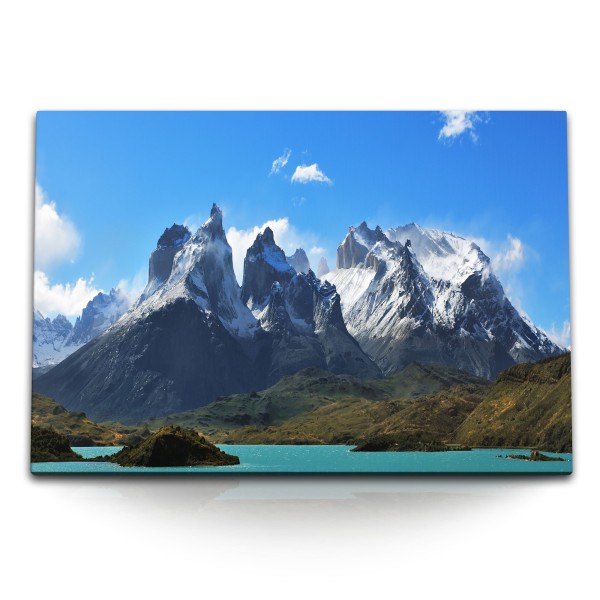 Paul Sinus Art 120x80cm Wandbild auf Leinwand Chile Patagonien Berge Klippen Natur See Südamerika