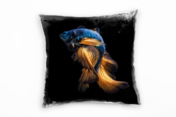 Paul Sinus Art Tiere, Fisch, blau, orange, schwarz Deko Kissen 40x40cm für Couch Sofa Lounge Zierkissen