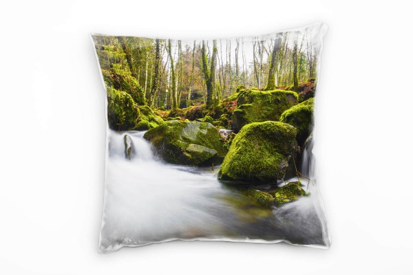 Paul Sinus Art Natur, Wasserfall, tropischer Wald, weiß, grün Deko Kissen 40x40cm für Couch Sofa Lounge Zierkissen