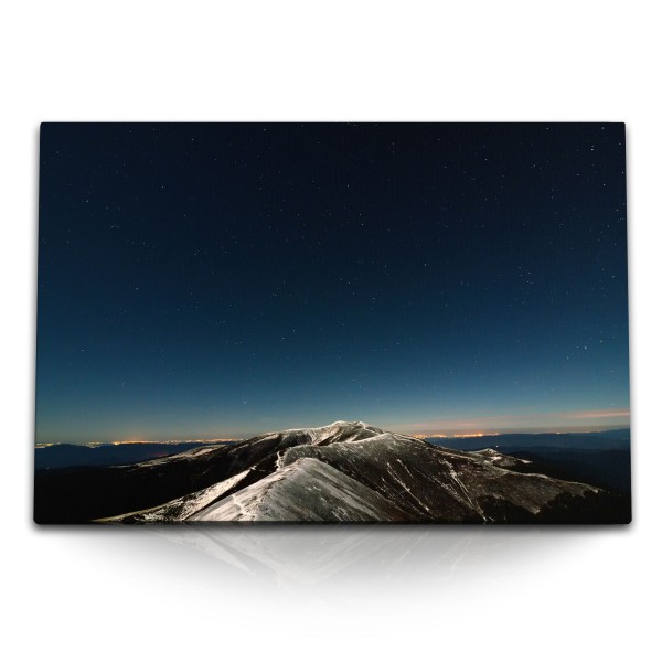 Paul Sinus Art 120x80cm Wandbild auf Leinwand Berg bei Nacht Sternenhimmel Landschaftsfotografie Sterne