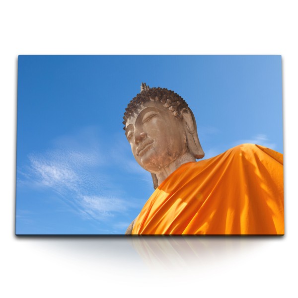 Paul Sinus Art 120x80cm Wandbild auf Leinwand Buddha Buddhastatue Buddhismus blauer Himmel