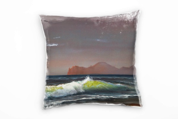 Paul Sinus Art Strand und Meer, Wellen, Felsen, blau, dunkel Deko Kissen 40x40cm für Couch Sofa Lounge Zierkissen