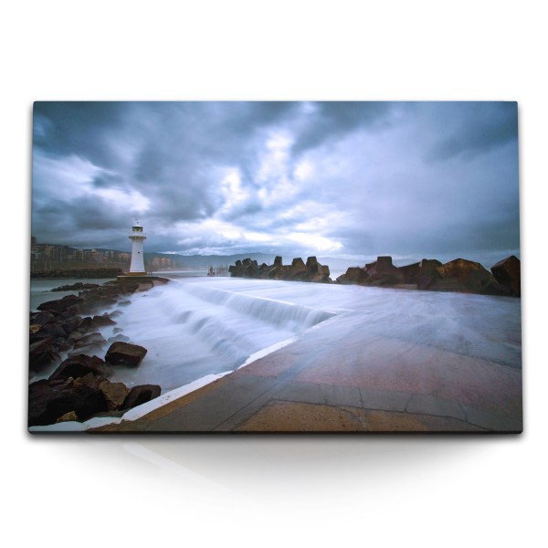 Paul Sinus Art 120x80cm Wandbild auf Leinwand Australien Küste Leuchtturm Ozean Grau