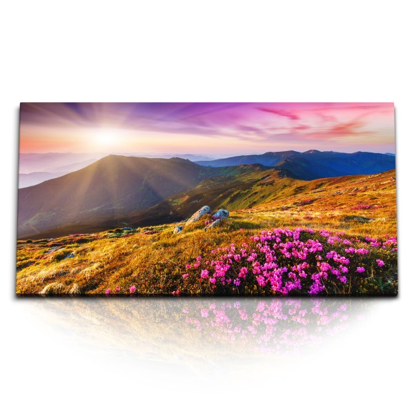 Paul Sinus Art Kunstdruck Bilder 120x60cm Bergwiese Berglandschaft Abendrot Berge Natur