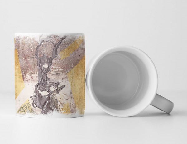 Paul Sinus Art Tasse Geschenk hellgrau, khaki farbige Abstraktion + Aufschrift