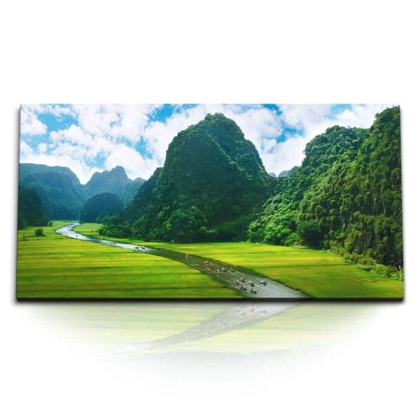 Paul Sinus Art Kunstdruck Bilder 120x60cm Vietnam Natur Landschaft Fluss Berge Grün