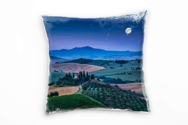 Paul Sinus Art Landschaft, Italien, Mond, Weinstöcke, blau, grün Deko Kissen 40x40cm für Couch Sofa Lounge Zierkis