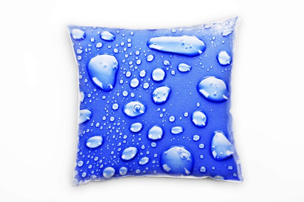 Paul Sinus Art Macro, blau, Wassertropen, Reflexion Deko Kissen 40x40cm für Couch Sofa Lounge Zierkissen