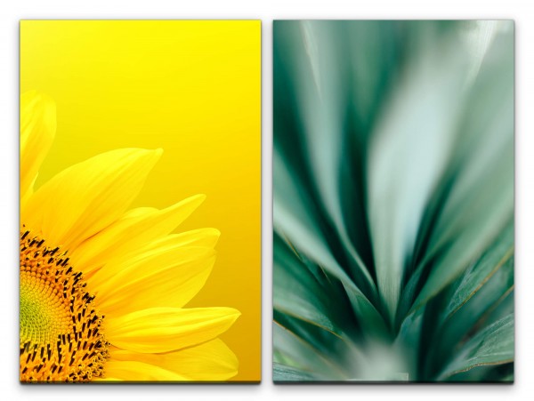 Paul Sinus Art 2 Bilder je 60x90cm Sonnenblume Gelb Grün Blumen Frisch Nahaufnahme Fotokunst