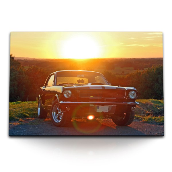 Paul Sinus Art 120x80cm Wandbild auf Leinwand Ford Mustang 66 Oldtimer Sonnenuntergang Muscle car