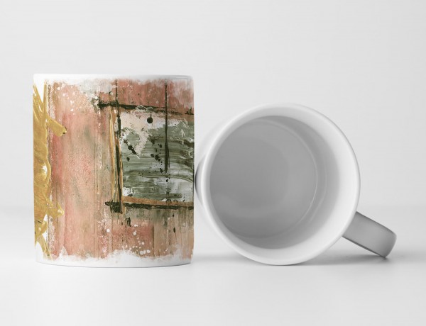 Paul Sinus Art Tasse Geschenk hellkorall, graue Abstraktion + Farbspritzer