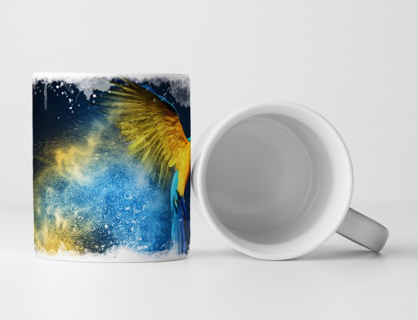 Paul Sinus Art Tasse Geschenk Tierfotografie – Fliegender Ara mit Farbexplosion