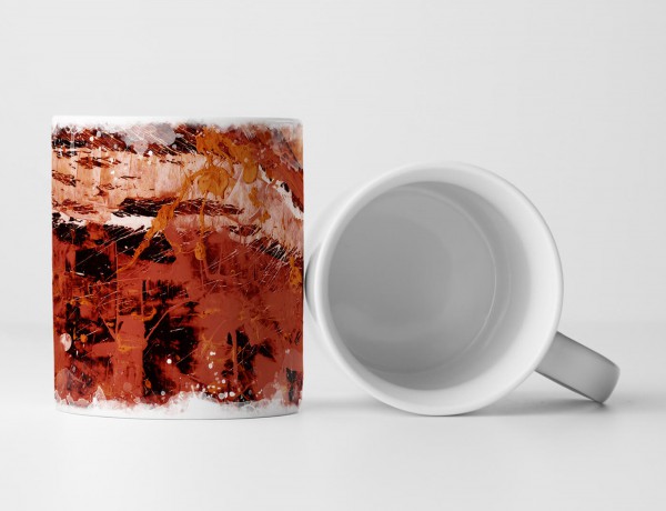 Paul Sinus Art Tasse Geschenk korall-rot-orangene Abstraktion; schwarze Stellen