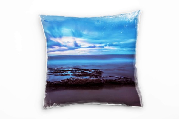 Paul Sinus Art Strand und Meer, braun, blau, Sonnenuntergang Deko Kissen 40x40cm für Couch Sofa Lounge Zierkissen