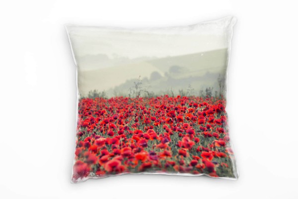 Paul Sinus Art Landschaft, Berge, Bäume, Blumen, rot, grün,Pflanzen Deko Kissen 40x40cm für Couch Sofa Lounge Zierk