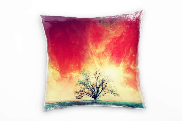 Paul Sinus Art Abstrakt, Natur, Sterne, Baum, türkis, rot, gelb Deko Kissen 40x40cm für Couch Sofa Lounge Zierkisse