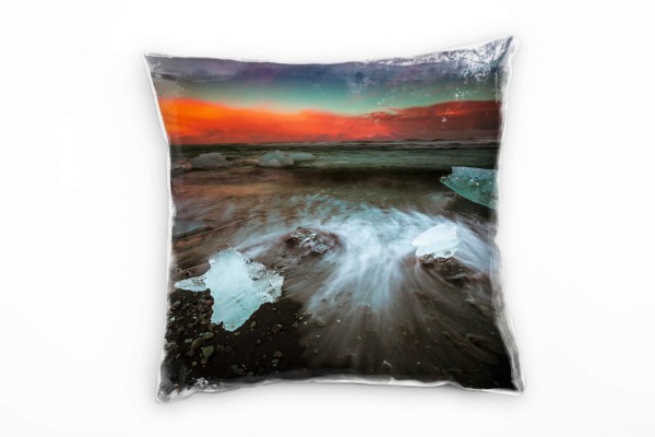 Paul Sinus Art Strand und Meer, Eis, Sonnenuntergang, braun Deko Kissen 40x40cm für Couch Sofa Lounge Zierkissen