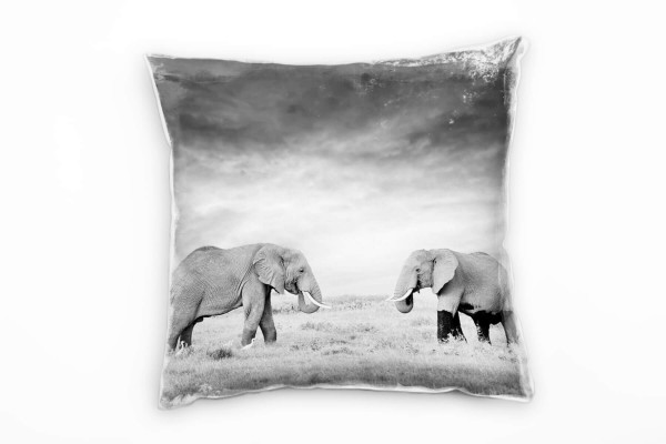 Paul Sinus Art Tiere, Elefanten, Savanne, grau Deko Kissen 40x40cm für Couch Sofa Lounge Zierkissen