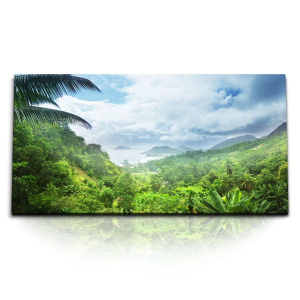 Paul Sinus Art Kunstdruck Bilder 120x60cm Karibikinsel Natur Palmen Dschungel Meer Berge