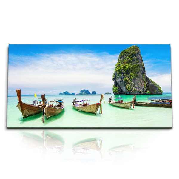 Paul Sinus Art Kunstdruck Bilder 120x60cm Phuket Insel Felsen Thailand Boote Meer Sommer Urlaub