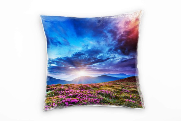 Paul Sinus Art Landschaft, blau, rosa, Blumen, Berge, Ukraine Deko Kissen 40x40cm für Couch Sofa Lounge Zierkissen