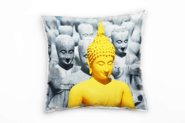 Paul Sinus Art Abstrakt, Buddha, grau, gelb Deko Kissen 40x40cm für Couch Sofa Lounge Zierkissen