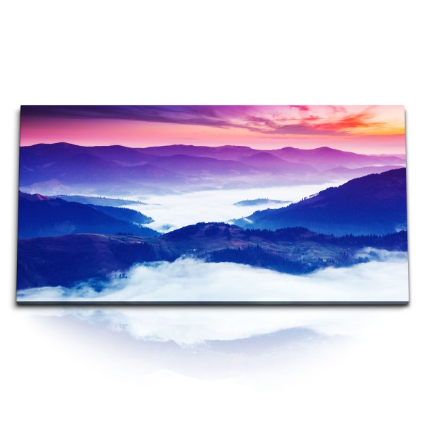 Paul Sinus Art Kunstdruck Bilder 120x60cm Blaue Berge Berglandschaft Sonnenuntergang Nebel