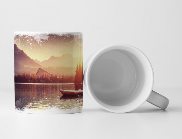 Paul Sinus Art Tasse Geschenk Sternenhimmel über See mit einsamen Boot