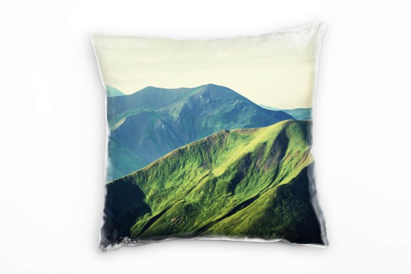 Paul Sinus Art Landschaft, Berge, Sommer, grün Deko Kissen 40x40cm für Couch Sofa Lounge Zierkissen