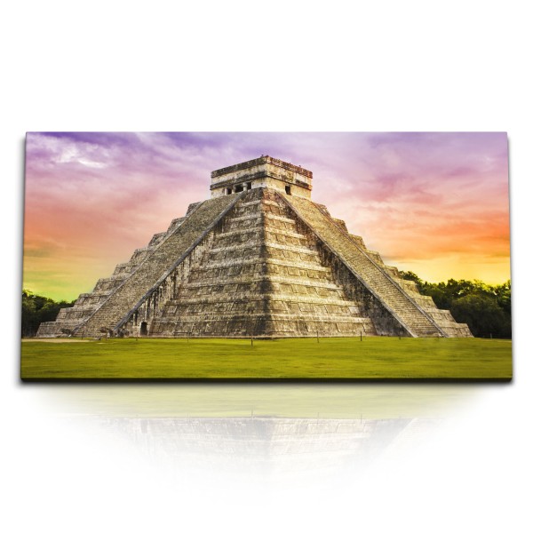 Paul Sinus Art Kunstdruck Bilder 120x60cm Pyramide Kukulcan Mexiko Antike Mayas Sonnenuntergang