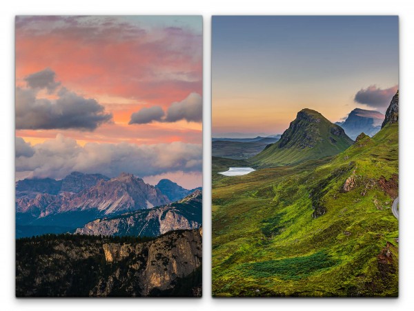 Paul Sinus Art 2 Bilder je 60x90cm Berge Natur Grün Wolken Norden Stille Ruhe