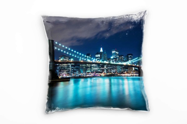 Paul Sinus Art Urban und City, blau, türkis, orange, New York, Nacht Deko Kissen 40x40cm für Couch Sofa Lounge Zier