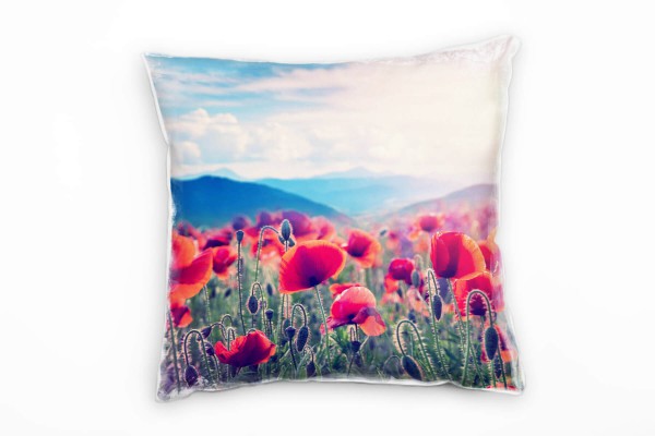 Paul Sinus Art Blumen, Mohnblumen, Wiese, rot, grün Deko Kissen 40x40cm für Couch Sofa Lounge Zierkissen